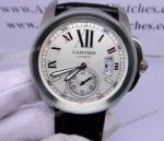 Japan Grade Cartier Calibre Leather Strap Watch - Stainless Steel Case White Face